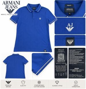 Armani Jeans Men’s Blue Slim Fit Polo Shirt AJ Eagle Logo Size M